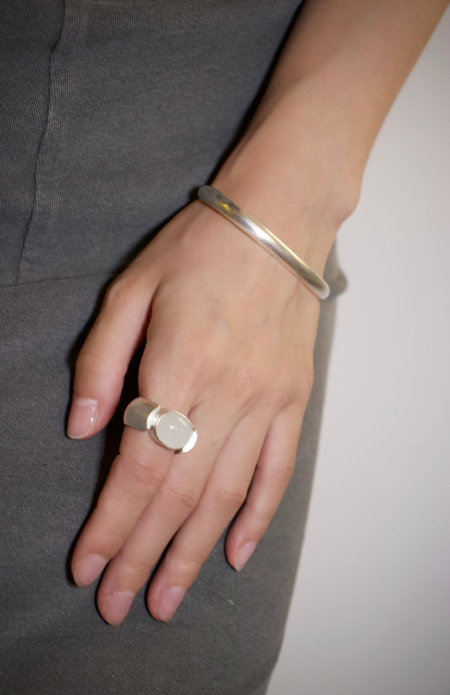 White Jade Cabochon Ring